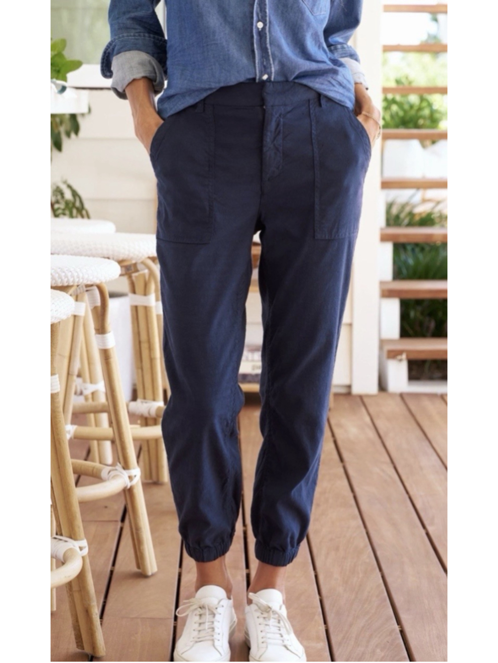 FRANK & EILEEN Jameson Flax LINEN Cotton High Rise Ankle Utility Joggers Sz 12